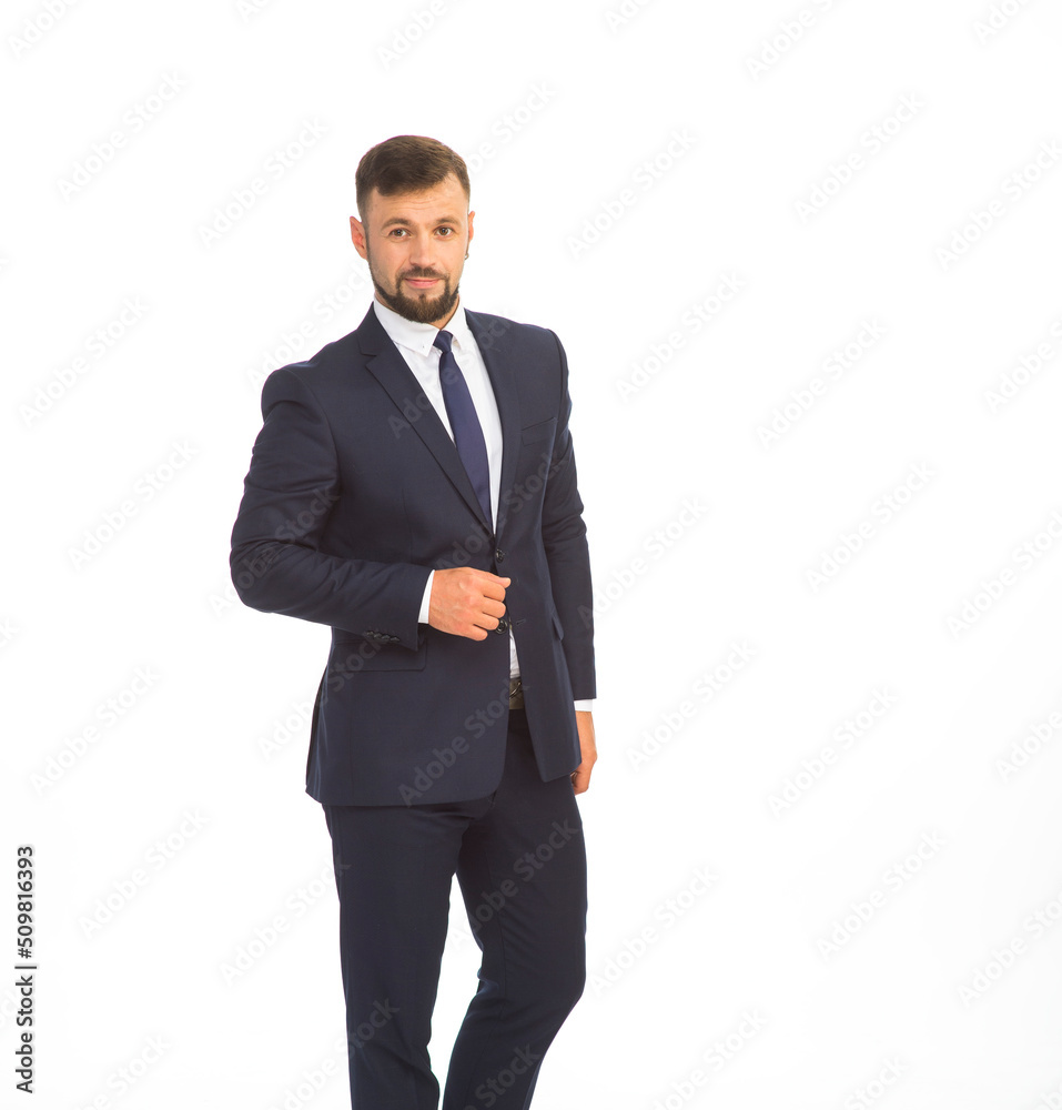 young businessman in a suit posing with different emotions on a white background in the studio isolated in full growth young businessman in a suit posing with different emotions on a white background in the studio isolated in full growth