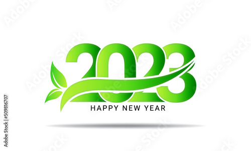 2023 Happy new year design. 2023 natural green leaves design vector illustration