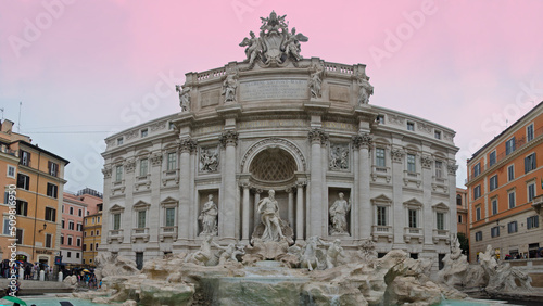 Fontana di Trevi, Full front facade with a blue-purple gradient sky background