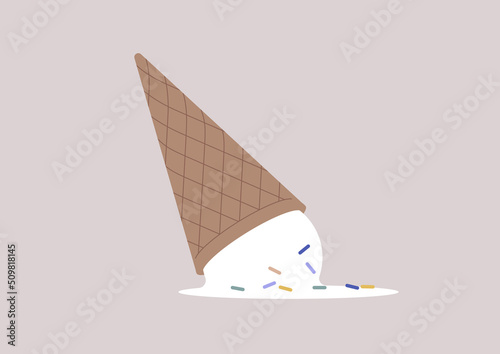 A dropped vanilla ice cream with sprinkles, an unfortunate accident concept