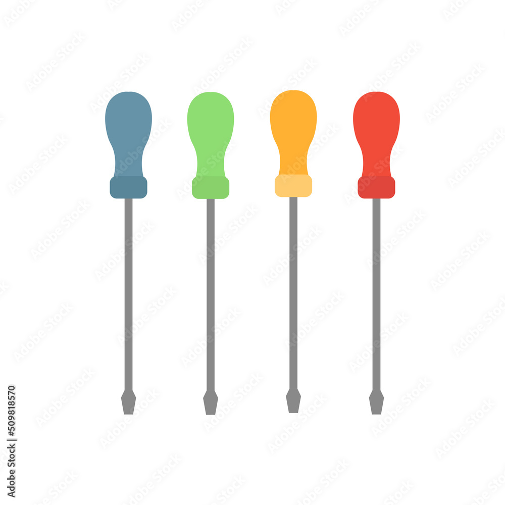 Screwdrivers. Repair tool isolated on white. Flat elements for design, icon. Screwdrivers. Repair tool isolated on white. Flat elements for design, icon.