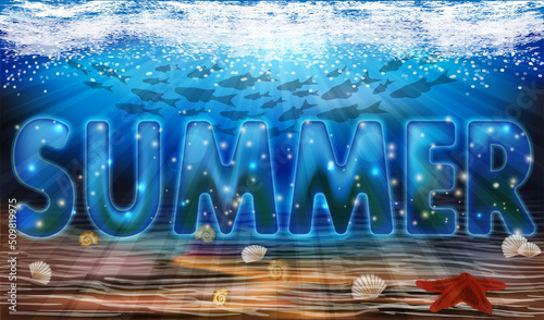 Summer Underwater wallpaper with starfish. vector illustration