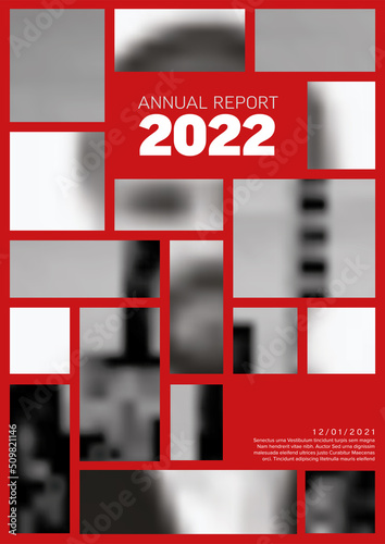Light annual report front cover page template with photo