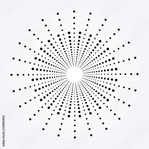 Halftone radial background. Abstract concentric circle backdrop  pattern  object  texture as design element. Vector illustrations.