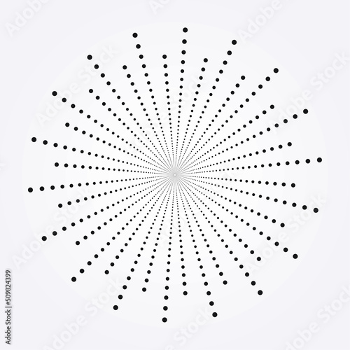 Halftone radial background. Abstract concentric circle backdrop, pattern, object, texture as design element. Vector illustrations.