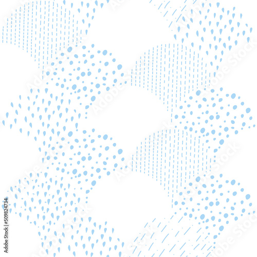 Vector illustration. Children's drawing. Spotted white and light blue background. Geometric abstract pattern of hand-drawn shapes. Filled and linear organic forms.