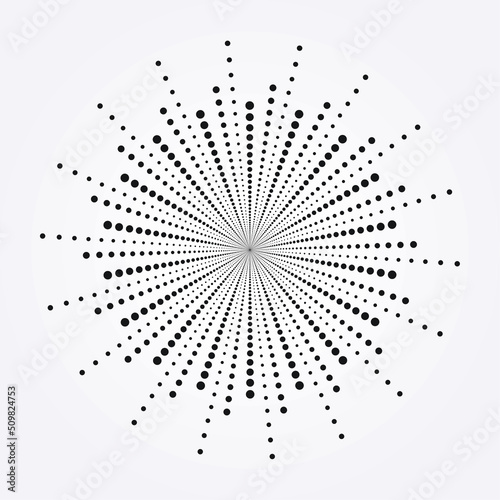 Abstract halftone radial background. Vector halftone pattern. Halftone design element for multipurpose use. 