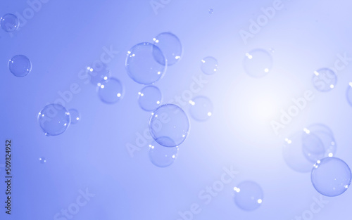 Beautiful Purple Transparent Soap Bubbles Background. Soap Sud Bubbles Water. 