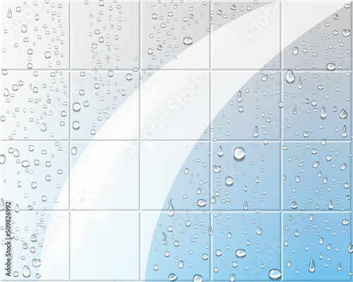 Wet wall, tiles with drops, cleaning background, household poster, befor and after cleaning. Vector