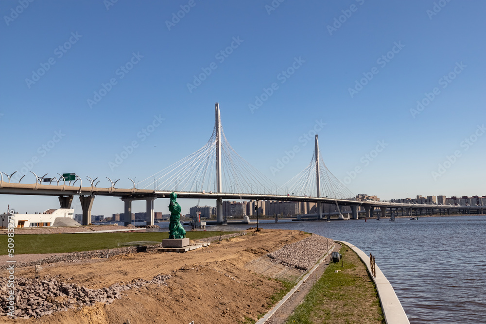 Bolshoy Obukhov Bridge in St. Petersburg. Cable-stayed bridge across the Neva River.