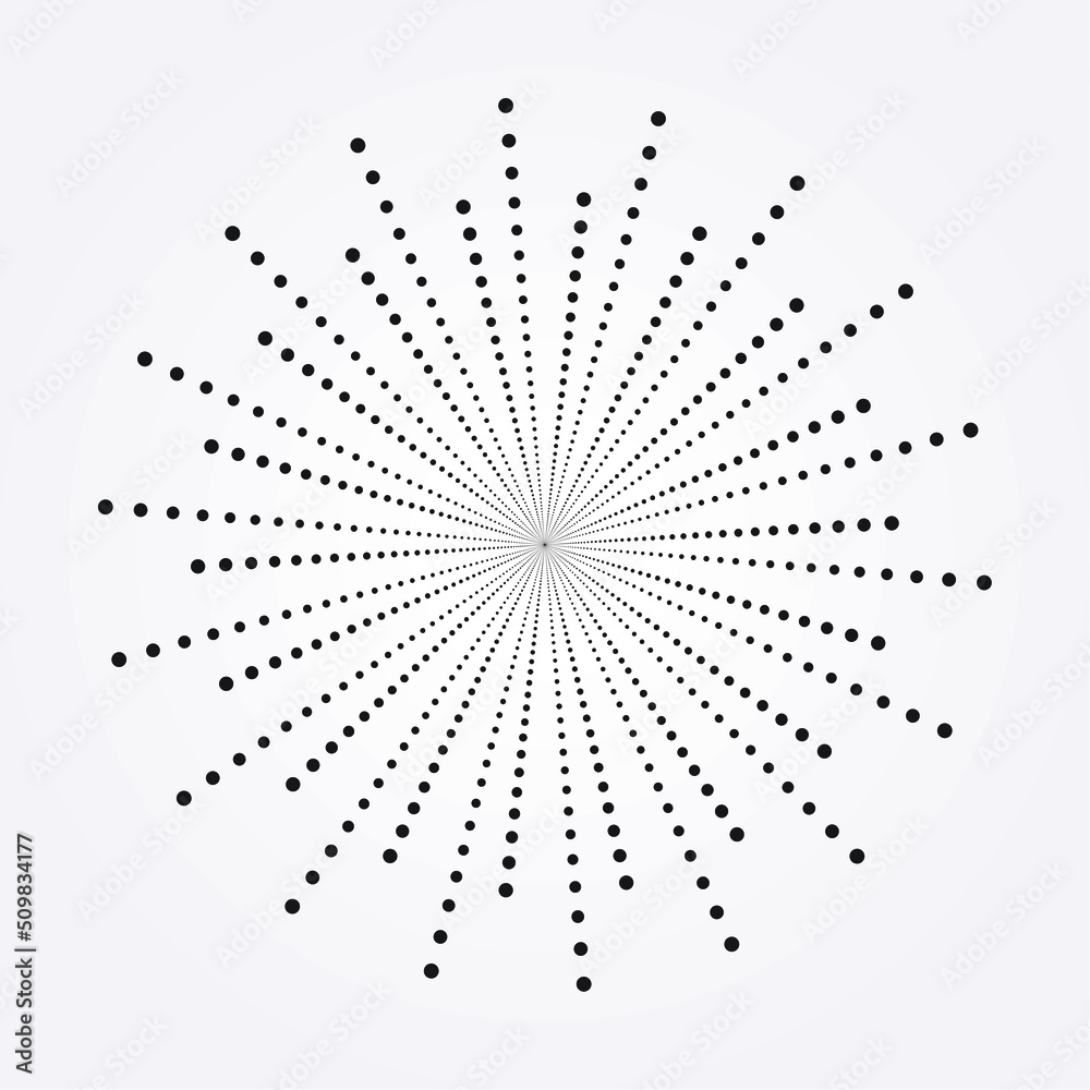 Radial halftone dots in Circle Form. Dotted fireworks Explosion background. Vector Illustration. Circular Design element. Halftone design element. Radial halftone dots in Circle Form. Dotted fireworks Explosion background. Vector Illustration. Circular Design element. Halftone design element.
