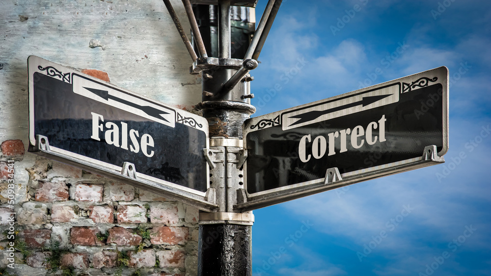 Obraz premium Street Sign Correct versus False