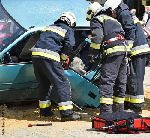 Firefighters at work outdoor in the street