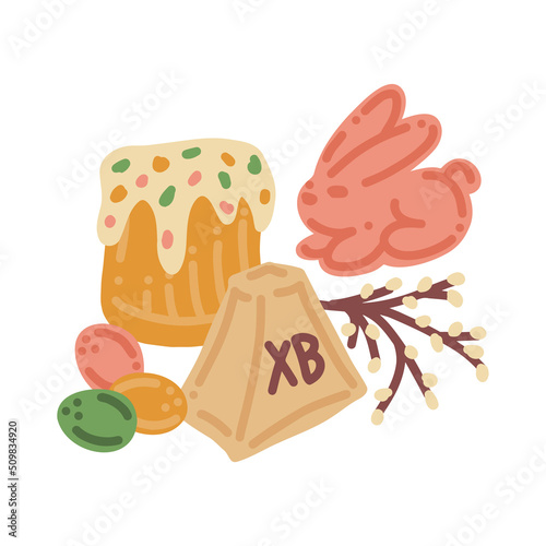 Easter set. Vector hand draw cartoon illustration.