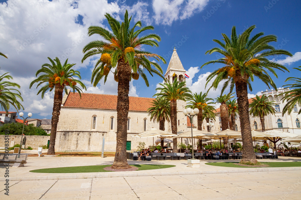 church in palm promenade, trogir, croatia