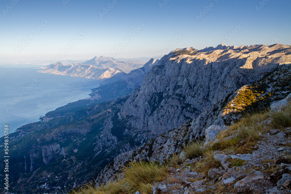view from vosac peak, biokovo mountain, dalmatia, croatia