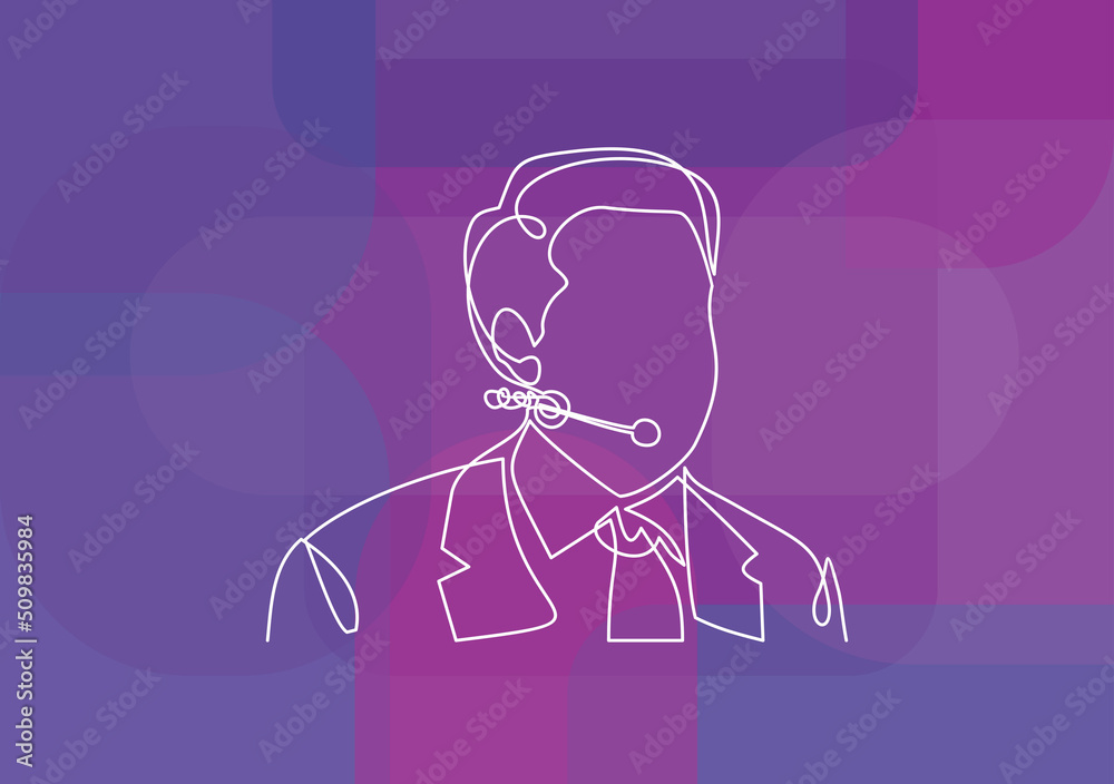 Customer Center of male operator- continuous line drawing Customer Center of male operator- continuous line drawing