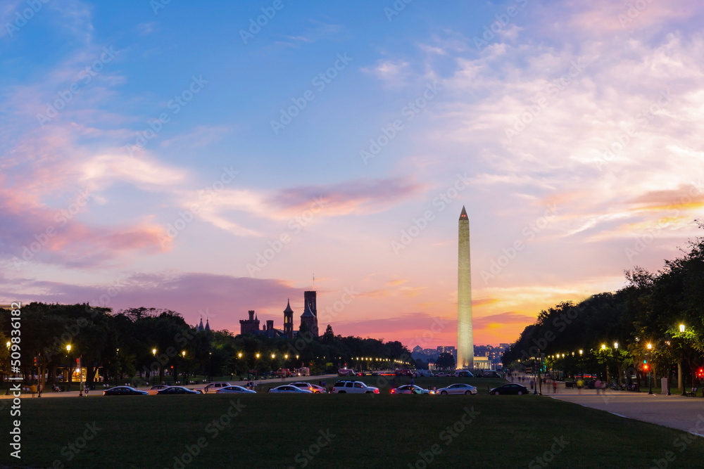 Washington monument at the national mall in the evening. Washington D.C. USA.