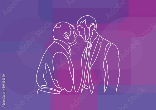 Vector illustration character of angry boss shouting and complaining employee. Line  - continuous line drawing