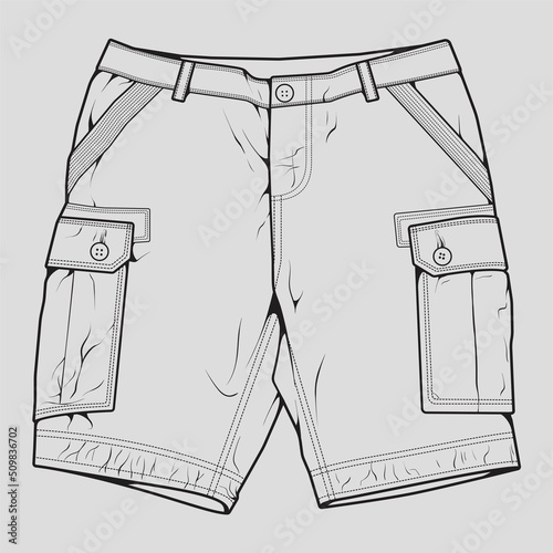 short pants outline drawing vector, short pants in a sketch style, trainers template outline, vector Illustration.
