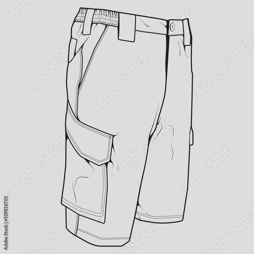 short pants outline drawing vector, short pants in a sketch style, trainers template outline, vector Illustration.
