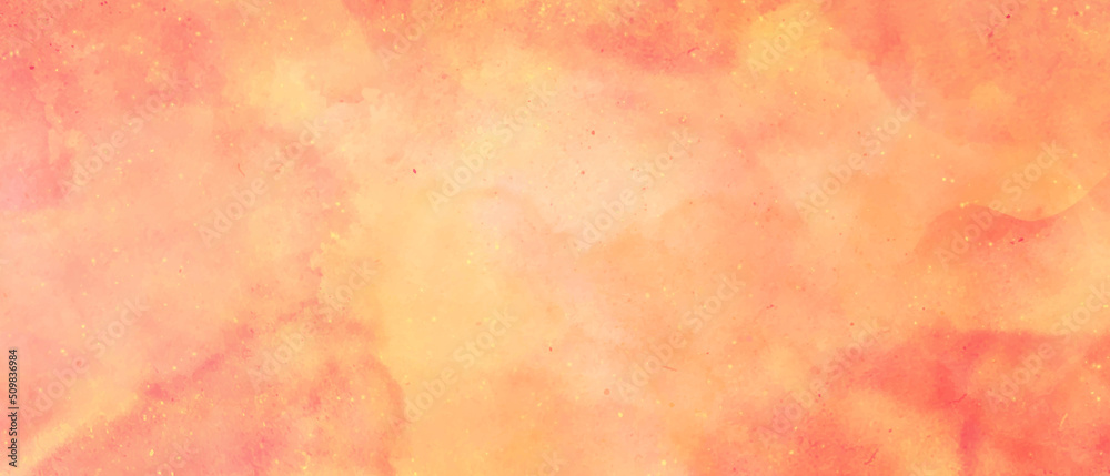 Obraz premium red and yellow background, abstract watercolor background with space. colorful sunrise or sunset colors in cloudy shapes. beautiful hues of yellow gold and pink in hand painted watercolor background