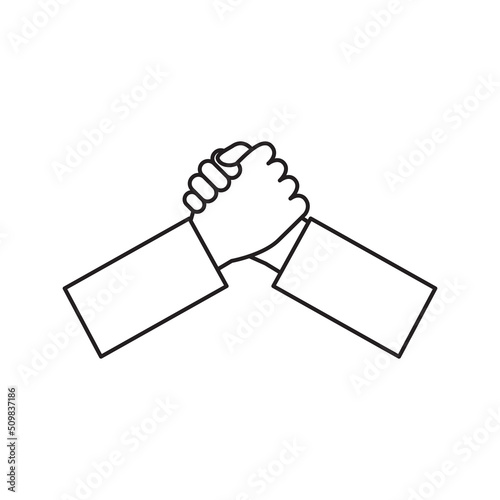 Two human hands arm wrestling. Vector icon.