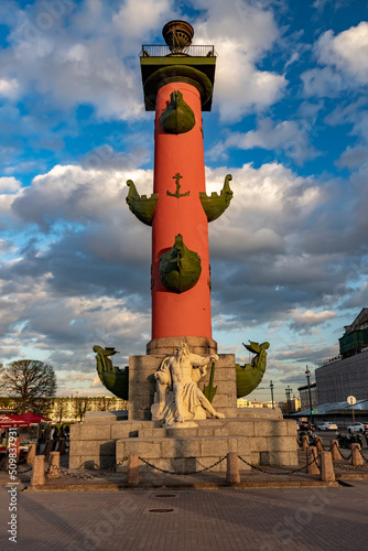 Rostral columns in St. Petersburg on the Spit of Vasilievsky Island on a sunny day. photo