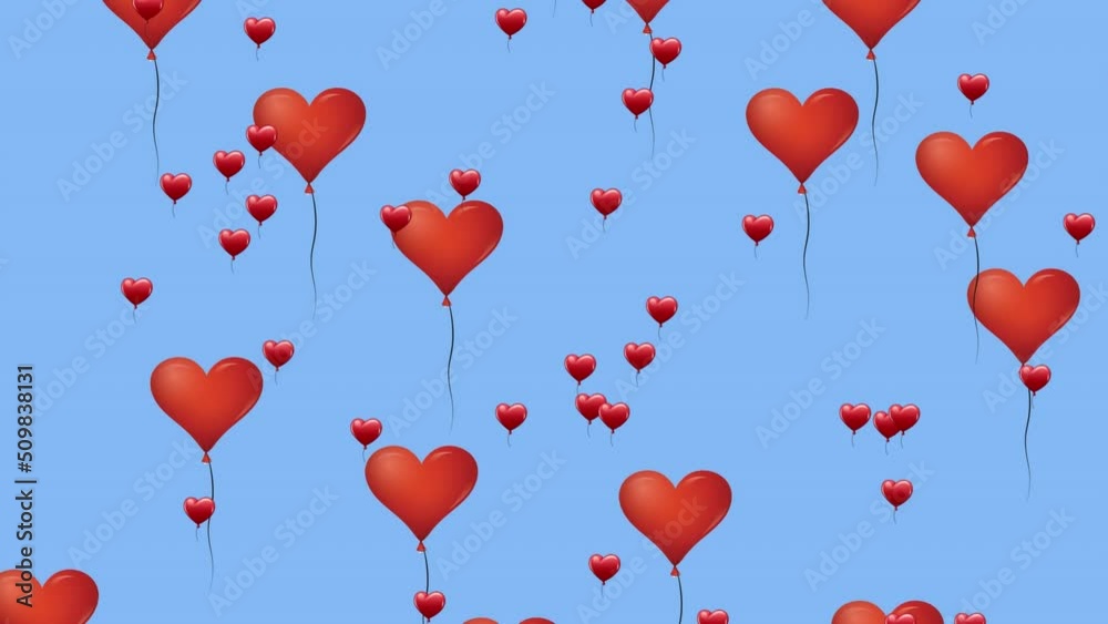 Animation of heart icons on blue background
