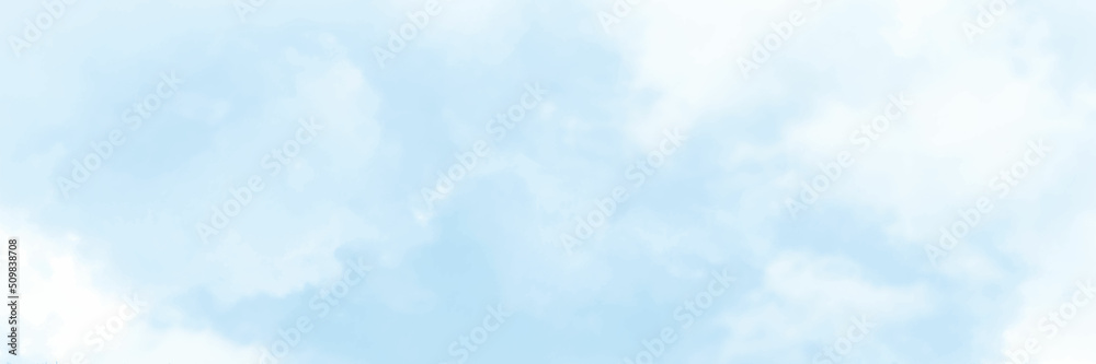 Soft clouds in blue sky for background with watercolor techniques. abstract watercolour painting blue sky overcast above the cloud in panorama view beautiful cloudscape for background