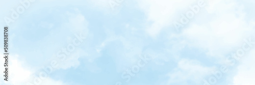 Soft clouds in blue sky for background with watercolor techniques. abstract watercolour painting blue sky overcast above the cloud in panorama view beautiful cloudscape for background