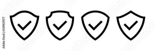 Shield icon with check mark set. Verified guard symbol collection. Protection sign. Vector isolated on white.
