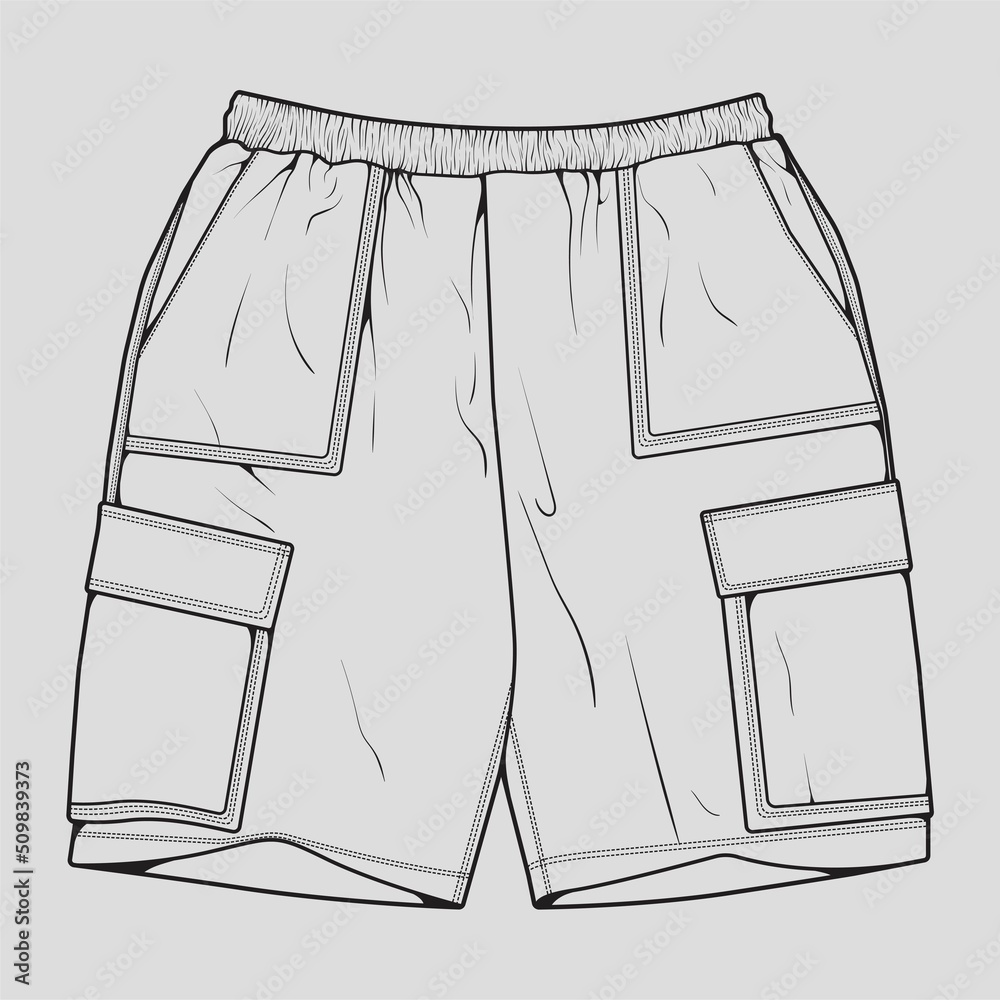 Short Pants Outline Drawing Vector Short Pants In A Sketch Style Trainers Template Outline 0813