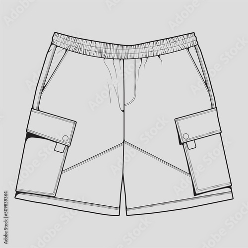 short pants outline drawing vector, short pants in a sketch style, trainers template outline, vector Illustration.
