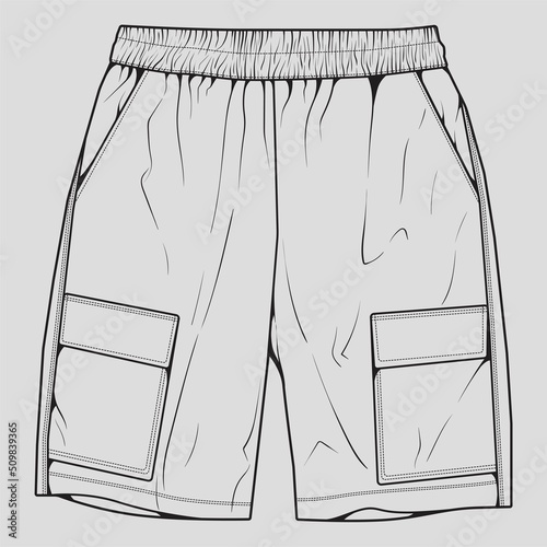short pants outline drawing vector, short pants in a sketch style, trainers template outline, vector Illustration.
