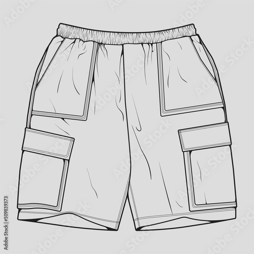short pants outline drawing vector, short pants in a sketch style, trainers template outline, vector Illustration.
