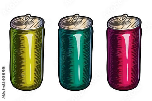 Aluminium cans set vector illustration isolated on white background