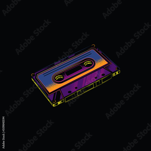 Original vector illustration in vintage style. An icon of an old retro audio cassette. T-shirt design.