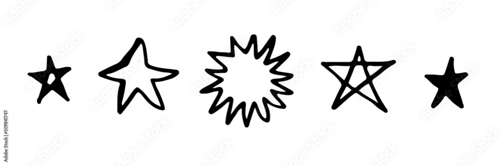 Hand drawn stars set. Star doodles collection on white background. Hand drawn stars set. Star doodles collection on white background.