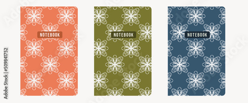 collection notebook cover, mandala stitch pattern - planner, fabric, decoration, stationery. Vector