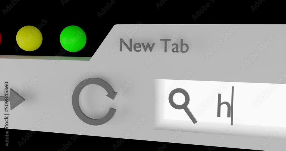 Animation of a web browser doing a search on the internet, typing a url in the search engine. Animation of a web browser doing a search on the internet, typing a url in the search engine.