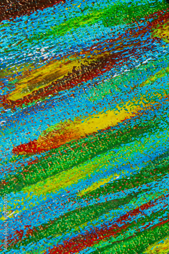 Creative background of colorful brush strokes on canvas closeup. Abstract art background from smeared brush strokes of green red blue yellow colors macro. Drawing painting paint texture backdrop Creative background of colorful brush strokes on canvas closeup. Abstract art background from smeared brush strokes of green red blue yellow colors macro. Drawing painting paint texture backdrop