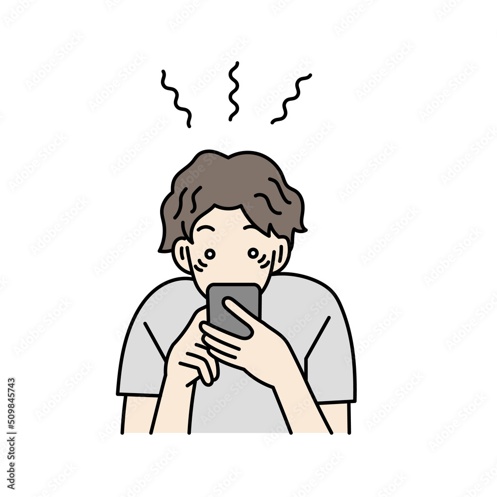 スマホ依存症の男性のイラスト スマホ依存症の男性のイラスト