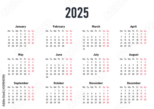 White Calendar 2025. Seasons and months, template for websites and apps. Interface for programs, time management and scheduling. Place for marking business meetings. Cartoon flat vector illustration