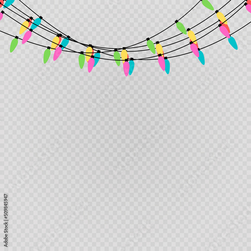 Christmas lights candle-shaped garland. Vector flat Xmas garland. Festive garlands set