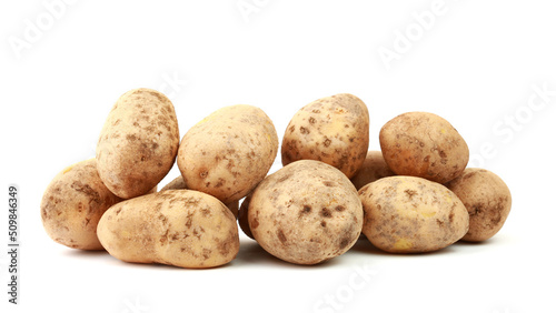 Heap of raw potatoes isolated on white background with clipping path	