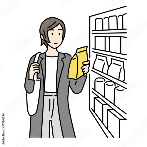 買い物をする女性のイラスト