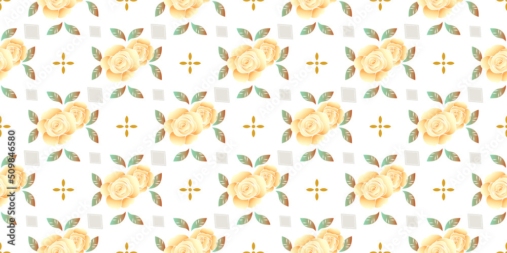 エレガントなローズ柄シームレスパターン、アンティーク背景素材