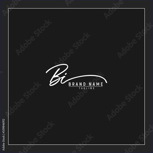 luxury initial BI logo design signature monogram handwriting vector graphic premium illustration