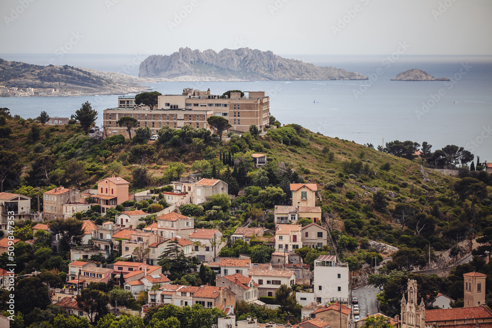 MARSEILLE, FRANCE-JUNE 2022: panoramic view of the city from the Basilica